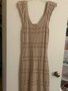 Beige Crochet Knit Sleeveless Maxi Dress